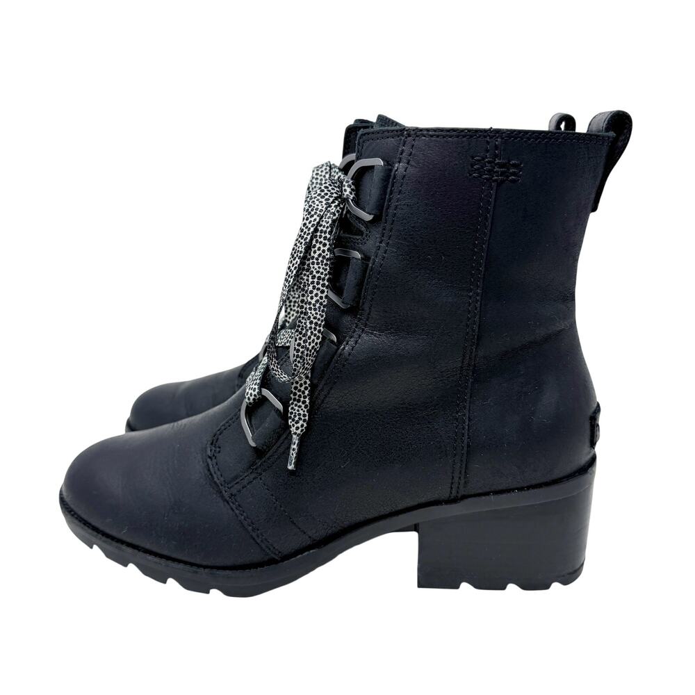 Sorel Black Leather Cate Lace Up Booties Women's Size 10 EUC - Picture 3 of 9